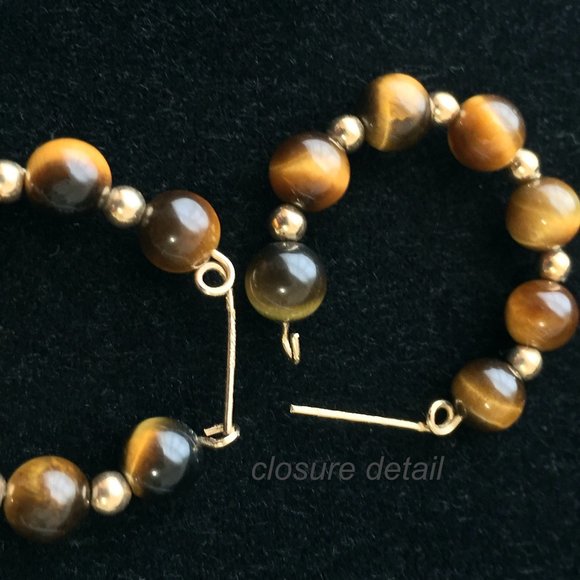 VTG Tiger Eye + Gold HOOP EARRINGS 80s Cat Eye - Picture 3 of 6